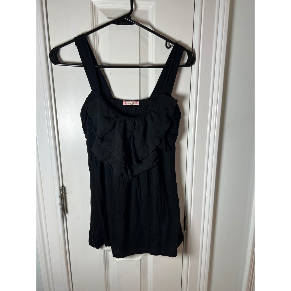 Emmas Closet Black Ruffle Tiered Neckline Tank Top Small Sleeveless Empire Waist